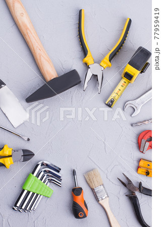 Set of house improvement tools, top view. Set of house improvement tools, top view. 77959419