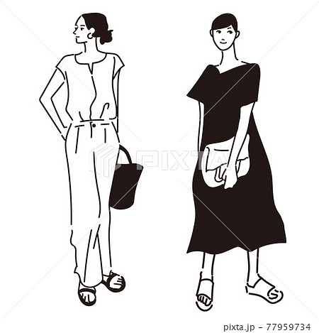 ファッショナブルな若い女性のベクター線画 ファッショナブルな若い女性のベクター線画 77959734