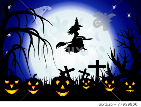 Halloween. Castle on the dais, full moon, night landscape. Halloween. Castle on the dais, full moon, night landscape. 77959900