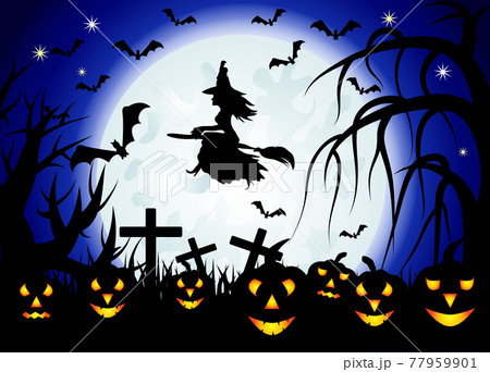 Halloween. Castle on the dais, full moon, night landscape. Halloween. Castle on the dais, full moon, night landscape. 77959901