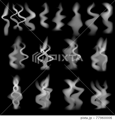 Set of smoke, steam on a dark background. white smooth smoke effect background isolated 77960006