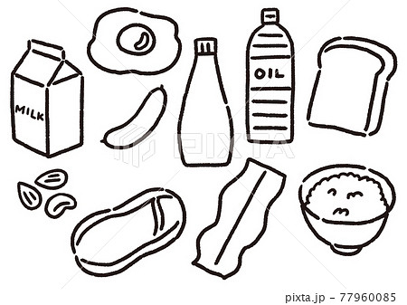 定番食品のイラストセット 線のみのイラスト素材