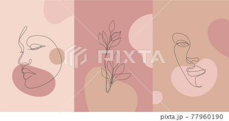 Vector minimalist style portrait. Line flower, woman portrait. Hand drawn abstract feminine print. Use for social net stories, beauty logos, poster illustration, card, t-shirt Vector minimalist style portrait. Line flower, woman portrait. Hand drawn abstract feminine print. Use for social net stories, beauty logos, poster illustration, card, t-shirt 77960190