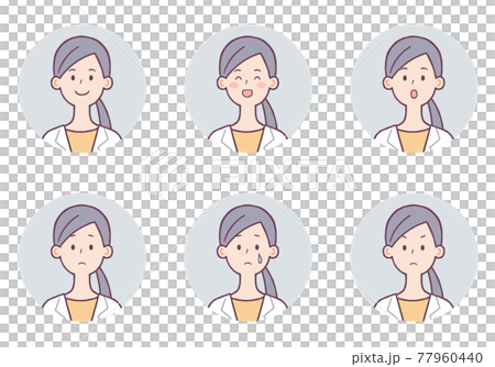 Female icon in white coat facial expression set 77960440