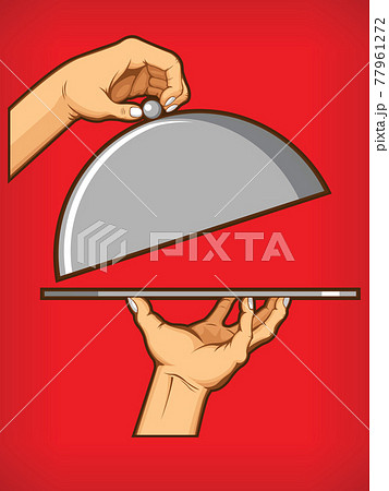 Hands Opening Food Tray Diner Restauran Symbol のイラスト素材