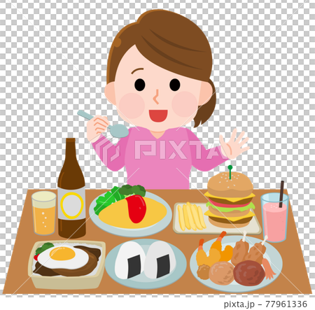 Woman eating a lot with gluttony 1 Illustration 77961336