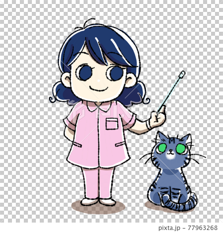 Illustration of a nurse girl and a cat Illustration of a nurse girl and a cat 77963268