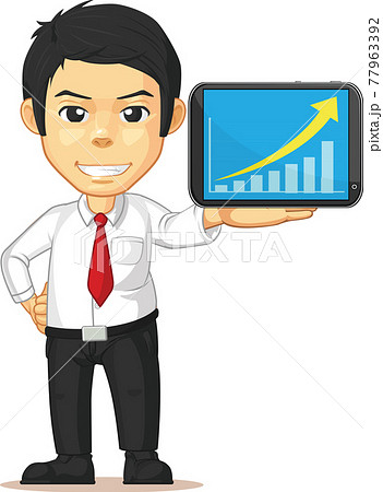 Office Employee Increasing Graph Chart on Tablet Presentation Cartoon Office Employee Increasing Graph Chart on Tablet Presentation Cartoon 77963392