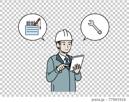 Site director using a tablet architect male plan schedule illustration material 77965916