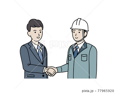 握手をする　ビジネスマンと現場監督　建築士　工場長　男性　契約　イラスト素材 77965920