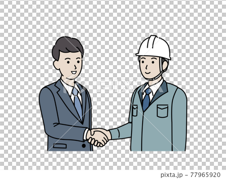 握手をする　ビジネスマンと現場監督　建築士　工場長　男性　契約　イラスト素材 77965920