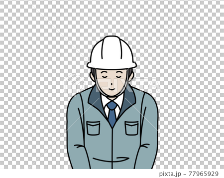 お辞儀をする 作業着を着た男性 現場監督 工事中 上半身 イラスト素材のイラスト素材