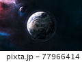 Planet Earth. Moon. Visualization of satellite orbits. Solar system. 3D render 77966414