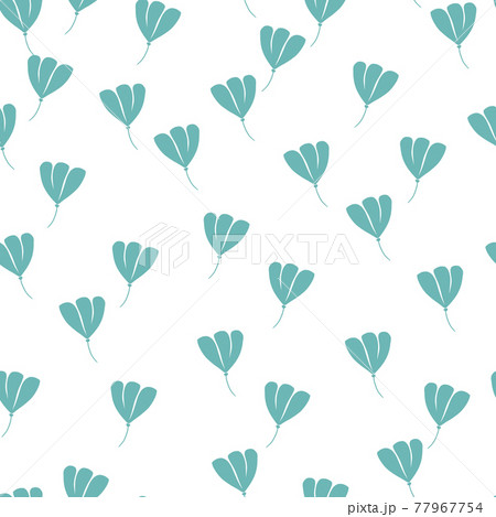 Seamless isolated pattern with blue random little simple style cosmos flowers ornament. White background. 77967754