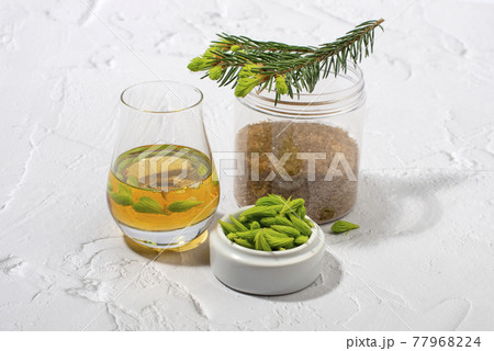 Spruce tips syrup or liqueur. Spruce tips syrup or liqueur. 77968224
