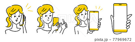 スマートフォンで話をする女性のイラスト素材セット 77969672