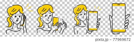 スマートフォンで話をする女性のイラスト素材セット 77969672