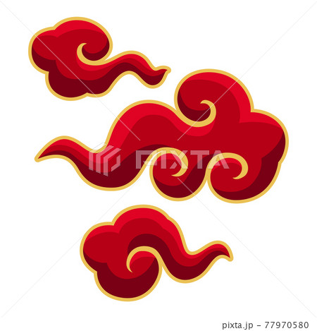 Illustration of curled red clouds. Decorative oriental symbol for design of cards and invitations. 77970580