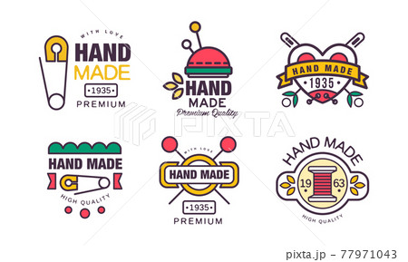 Handmade Needlework Craft Badges and Workshop Emblem Vector Set 77971043
