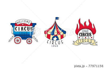 Welcome Circus Logo Set, Carnival and Circus Show Retro Badges and Labels Hand Drawn Vector Illustration 77971156
