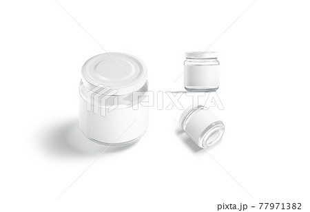 Blank small glass jar with white label mockup, different views 77971382