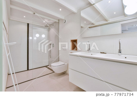 Home interior of restroom with toilet Home interior of restroom with toilet 77971734