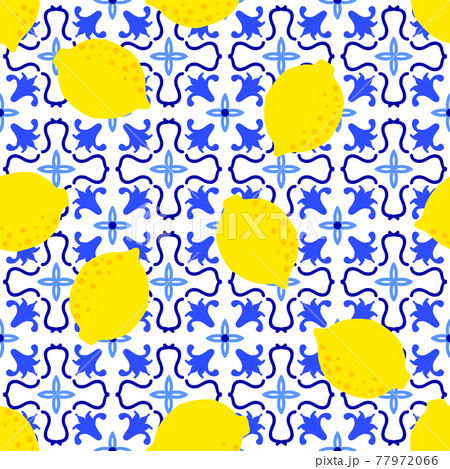 Lemon pattern. Citrus fruit on ceramic tile pattern made in Mediterranean style inspired by 77972066