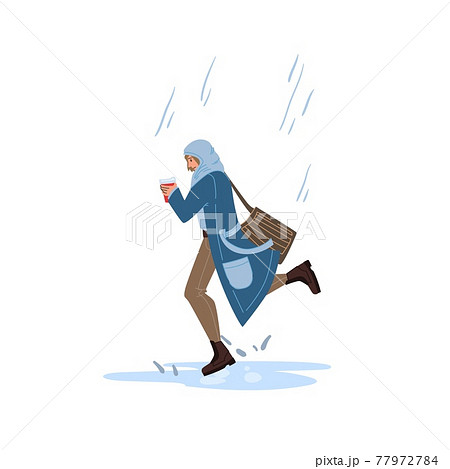 Flat cartoon character in rain,autumn season vector illustration concept Flat cartoon character in rain,autumn season vector illustration concept 77972784