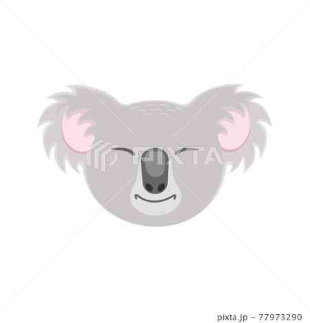 Cute sleeping koala face. Australian bear head in childish style for greeting or invitation card, nursery or baby shower party design, carnival mask. Vector flat illustration 77973290