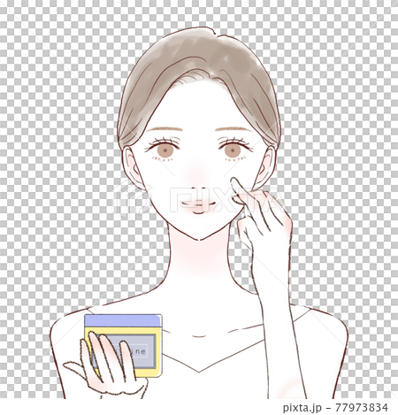 一個女人在臉上塗凡士林保濕 一個女人在臉上塗凡士林保濕 77973834