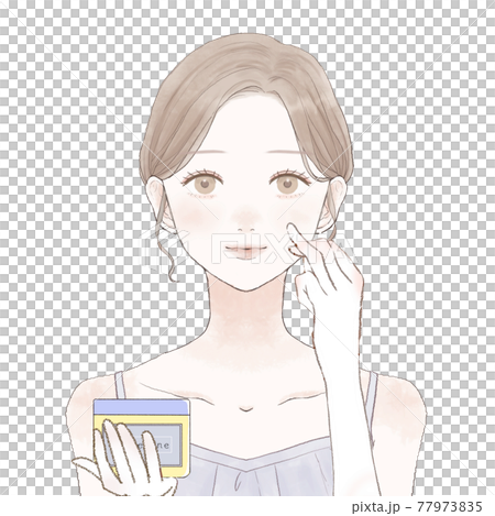 一個女人在臉上塗凡士林保濕 一個女人在臉上塗凡士林保濕 77973835