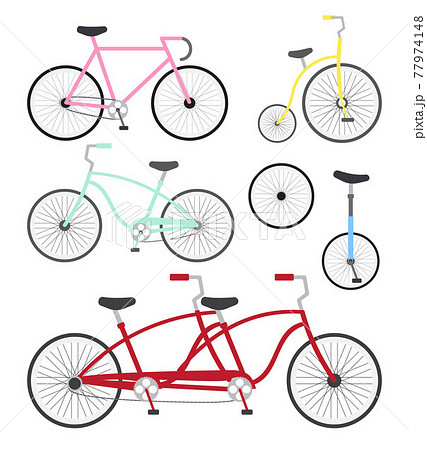 Vector set of different color flat cartoon bicycle Vector set of different color flat cartoon bicycle 77974148
