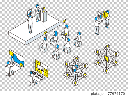 Isometric diagrams such as NFT blockchain 77974170