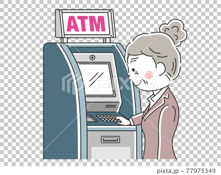 ATMを利用する年配女性のイラスト 77975349