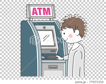 ATMを利用する男性のイラスト ATMを利用する男性のイラスト 77975350