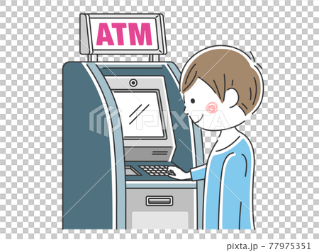 Illustration of a man using an ATM 77975351