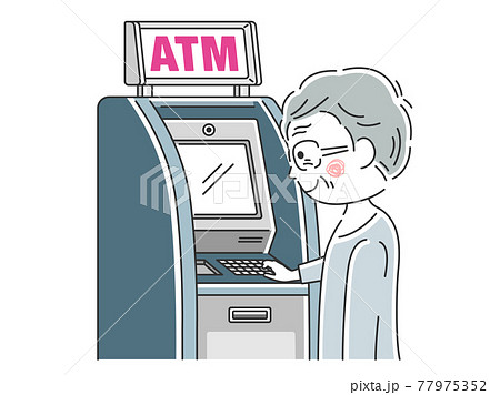 ATMを利用する年配男性のイラスト ATMを利用する年配男性のイラスト 77975352