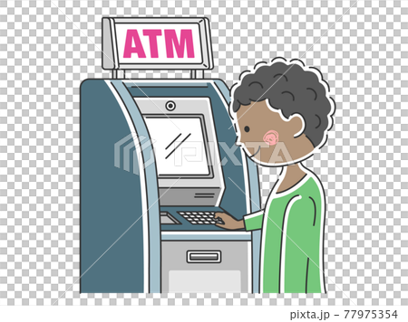 Illustration of a man using an ATM Illustration of a man using an ATM 77975354