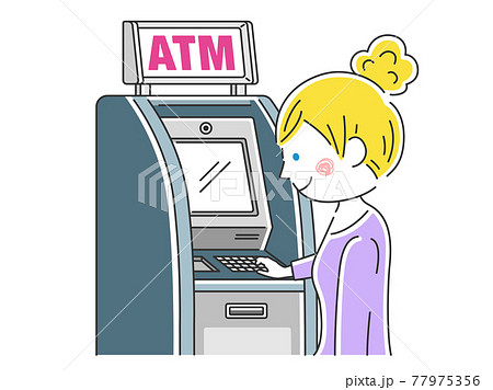 ATMを利用する女性のイラスト 77975356