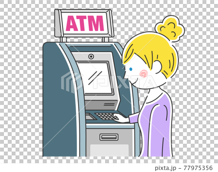 ATMを利用する女性のイラスト 77975356