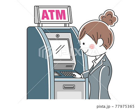 ATMを利用するビジネスウーマンのイラスト 77975365
