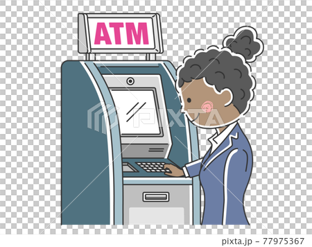 ATMを利用するビジネスウーマンのイラスト ATMを利用するビジネスウーマンのイラスト 77975367