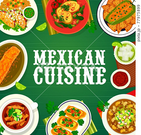Mexican cuisine food dishes, restaurant menu cover 77975899
