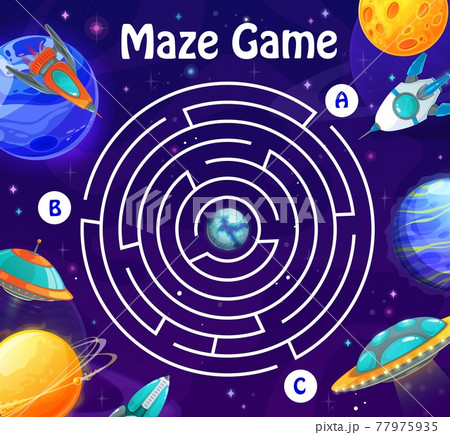 Space labyrinth maze in galaxy, vector boardgame 77975935