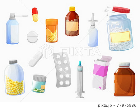 Cartoon pills, drugs and medicaments packaging Cartoon pills, drugs and medicaments packaging 77975936