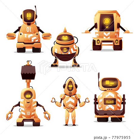 Robots road workers, vector cyborgs, machinery 77975955