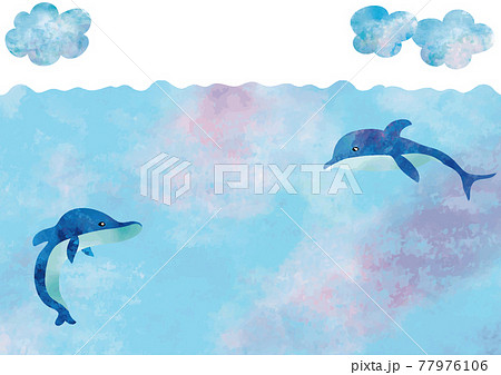 水彩風 ゆったりイルカの背景のイラスト素材