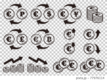 Coin icon set with euro sign black line 77976114