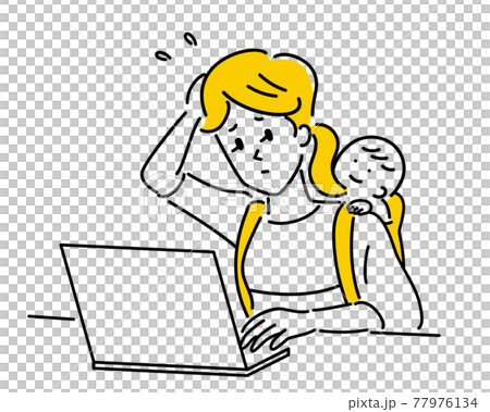 懷抱嬰兒工作的女性插畫素材 77976134