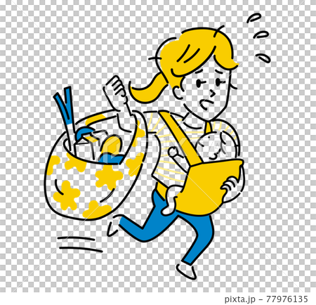 抱著嬰兒似乎很難購物的母親的插圖素材 77976135